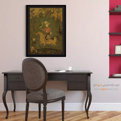 هنر تزئینی ایرانی - سوار با شاهین – تابلو نقاشی ایرانی - اسپو دکور