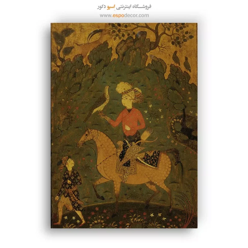 سوار با شاهین - تابلو نقاشی ایرانی