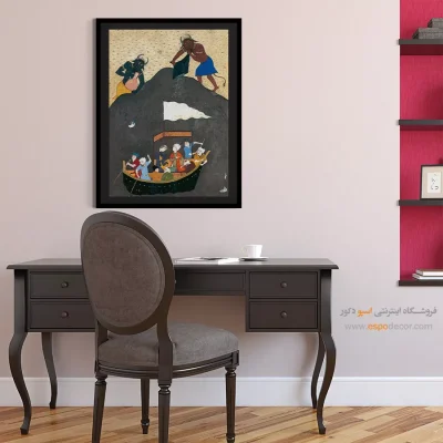 هنر نگارگری - عاشقان در معرکه بلا ،دریا، طوفان و دیو – تابلو نقاشی ایرانی - اسپو دکور