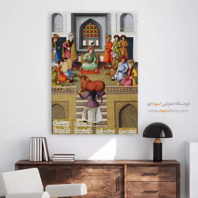 تابلو نقاشی کتاب شاعران معروف - کنیز، بهرام گور را تحت تأثیر قرار میدهد – تابلو نقاشی ایرانی - اسپو دکور