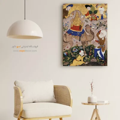 تابلو هنر سنتی زیبا - کافران خشمگین به شتر الهی حمله میکنند – تابلو نقاشی ایرانی - اسپو دکور