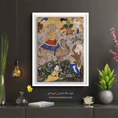 تابلو هنر سنتی زیبا - کافران خشمگین به شتر الهی حمله میکنند – تابلو نقاشی ایرانی - اسپو دکور