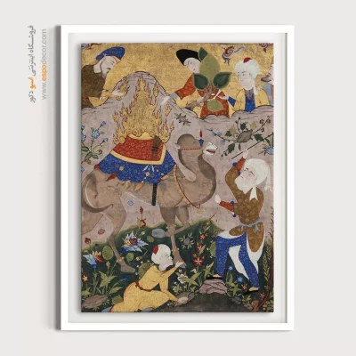 تابلو هنر سنتی زیبا - کافران خشمگین به شتر الهی حمله میکنند – تابلو نقاشی ایرانی - اسپو دکور