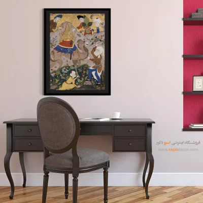 تابلو هنر سنتی زیبا - کافران خشمگین به شتر الهی حمله میکنند – تابلو نقاشی ایرانی - اسپو دکور