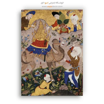 کافران خشمگین به شتر الهی حمله می‌کنند - تابلو نقاشی ایرانی