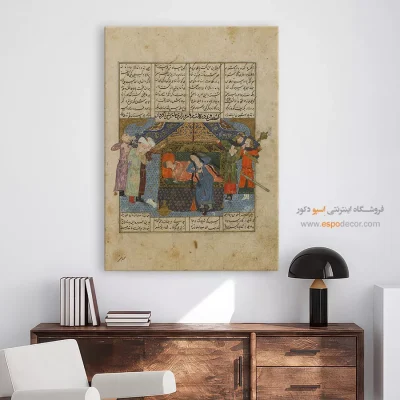 تابلو هنر نقاشی مینیاتور - کشته شدن فرود به دست رهام – تابلو نقاشی ایرانی - اسپو دکور