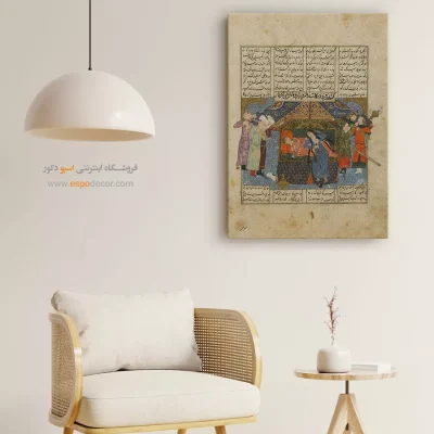 تابلو هنر نقاشی مینیاتور - کشته شدن فرود به دست رهام – تابلو نقاشی ایرانی - اسپو دکور