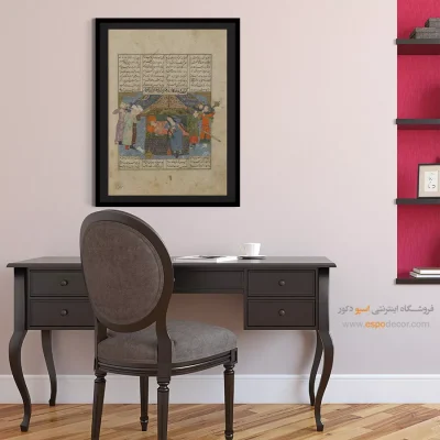 تابلو هنر نقاشی مینیاتور - کشته شدن فرود به دست رهام – تابلو نقاشی ایرانی - اسپو دکور