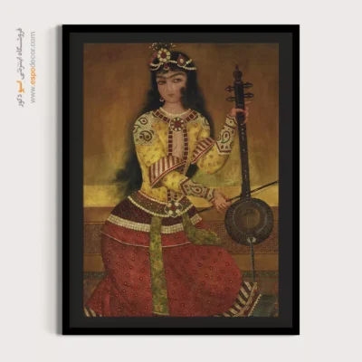تابلو نقاشی زنان ایرانی - نوازنده درباری در حال نواختن کمانچه – تابلو نقاشی ایرانی - اسپو دکور