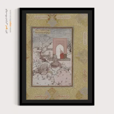 خرید تابلو هنری سفارشی - گفتگوی درویش و درباری در امامزاده – تابلو نقاشی ایرانی - اسپو دکور