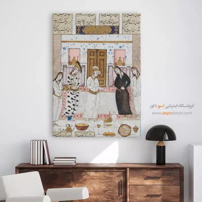 نشستن بهرام روز آدینه در گنبد سپید – تابلو نقاشی ایرانی - خرید تابلو نقاشیهای عاشقانه – اسپو دکور – Espodecor