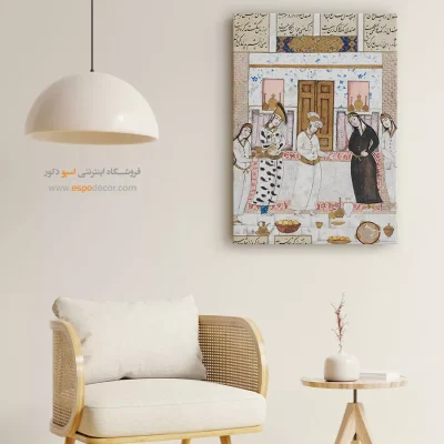 نشستن بهرام روز آدینه در گنبد سپید – تابلو نقاشی ایرانی - خرید تابلو نقاشیهای عاشقانه – اسپو دکور – Espodecor