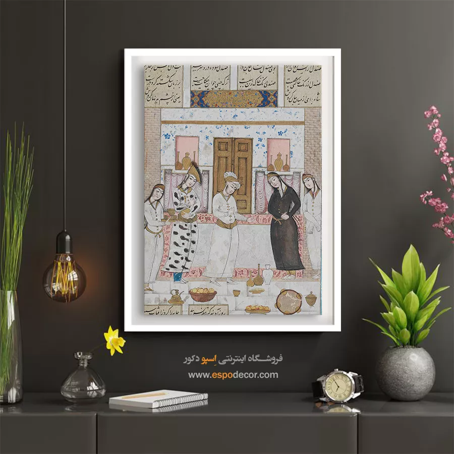 نشستن بهرام روز آدینه در گنبد سپید – تابلو نقاشی ایرانی - خرید تابلو نقاشیهای عاشقانه – اسپو دکور – Espodecor