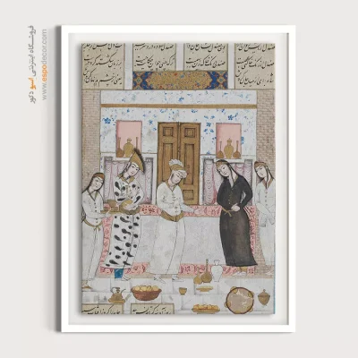 نشستن بهرام روز آدینه در گنبد سپید – تابلو نقاشی ایرانی - خرید تابلو نقاشیهای عاشقانه – اسپو دکور – Espodecor