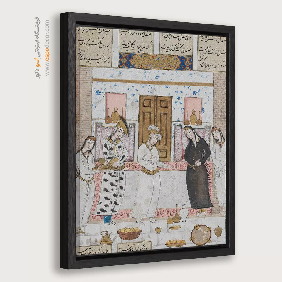 نشستن بهرام روز آدینه در گنبد سپید – تابلو نقاشی ایرانی - خرید تابلو نقاشیهای عاشقانه – اسپو دکور – Espodecor