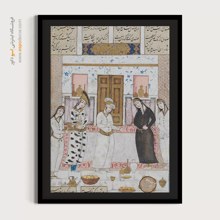 نشستن بهرام روز آدینه در گنبد سپید – تابلو نقاشی ایرانی - خرید تابلو نقاشیهای عاشقانه – اسپو دکور – Espodecor