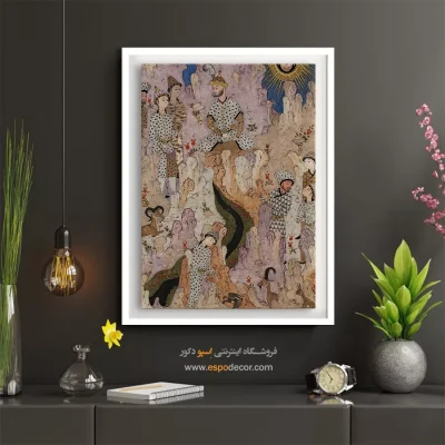 خرید تابلو هنری مینیاتور دستساز - کیومرث و درباریانش خز پوشیده اند – تابلو نقاشی ایرانی - اسپو دکور