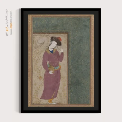 خرید تابلو نقاشی ایرانی - جوانی که گل و بطری در دست دارد – تابلو نقاشی ایرانی - اسپو دکور