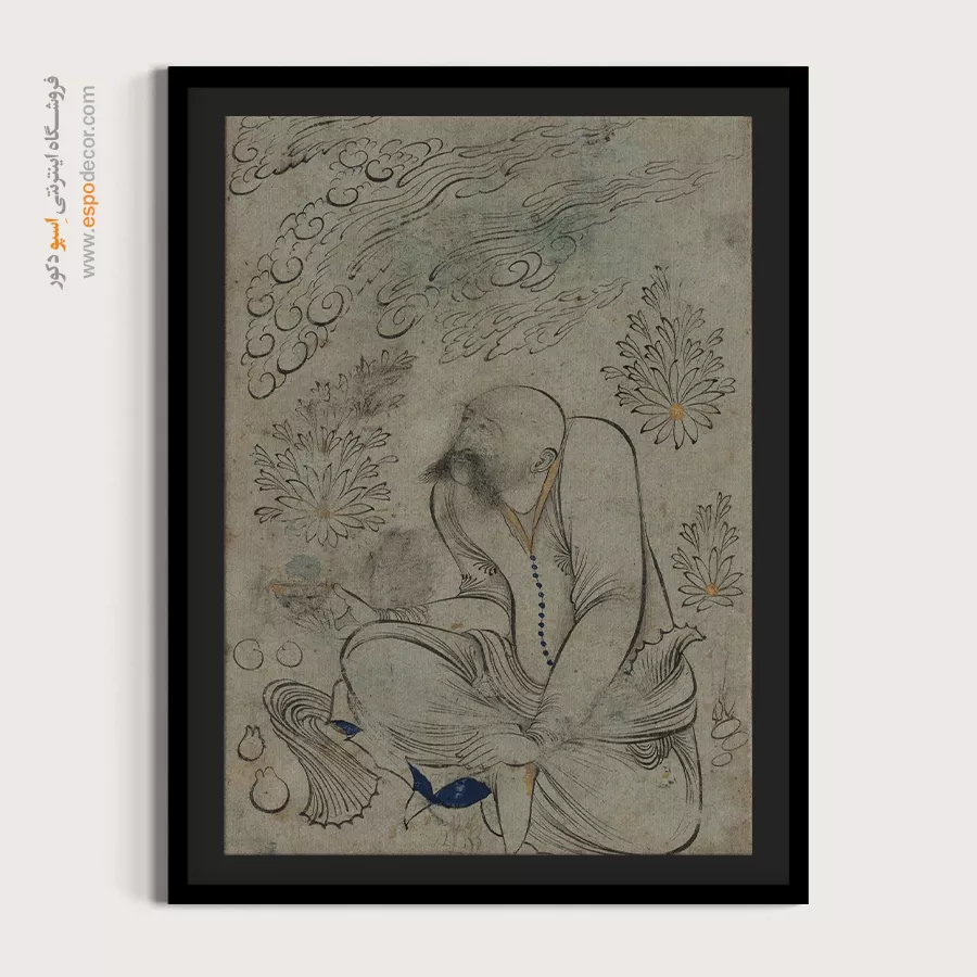 مرد طاس با شانههای خمیده و سبیل – تابلو نقاشی ایرانی - خرید نقاشی دستساز – اسپو دکور – Espodecor