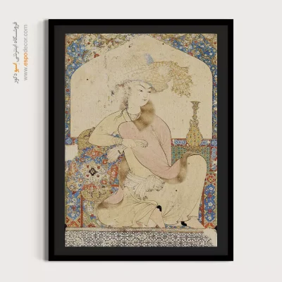 خرید نقاشی روی بوم - جوان شیک پوش نشسته در یک کت خزدار – تابلو نقاشی ایرانی - اسپو دکور