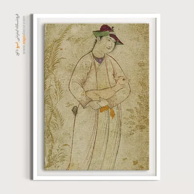 خرید نقاشی سنتی ایرانی - جوان با یک بره آهو – تابلو نقاشی ایرانی - اسپو دکور