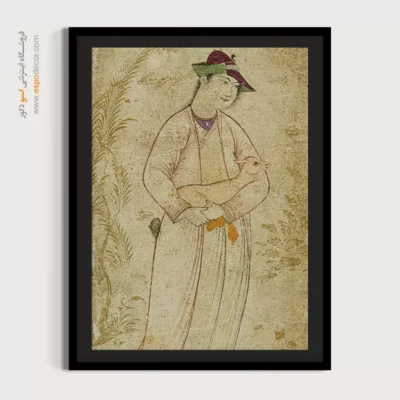 خرید نقاشی سنتی ایرانی - جوان با یک بره آهو – تابلو نقاشی ایرانی - اسپو دکور