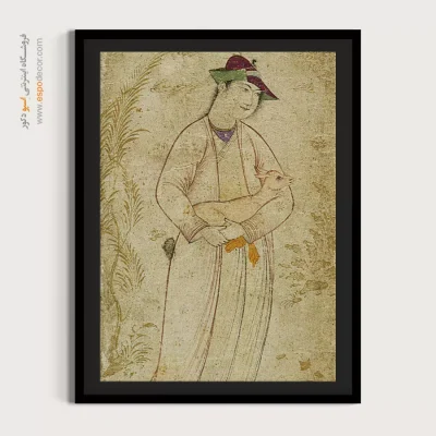 خرید نقاشی سنتی ایرانی - جوان با یک بره آهو – تابلو نقاشی ایرانی - اسپو دکور