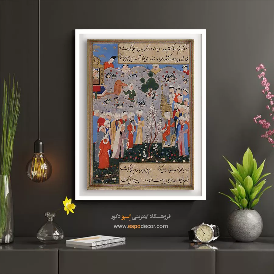 خرید نقاشی مینیاتور روی بوم - زلیخا در بازار بردهفروشان مصر – تابلو نقاشی ایرانی - اسپو دکور