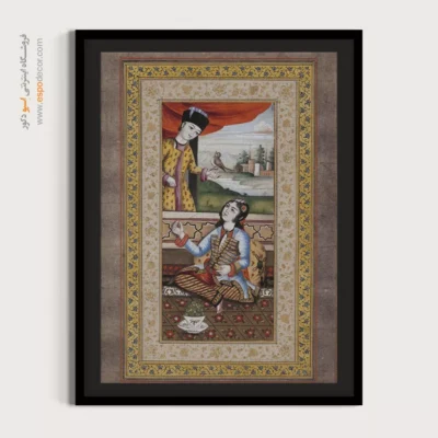 خرید تابلوهای دکوراتیو مدرن و لوکس - دیدار در ایوان – تابلو نقاشی ایرانی - اسپو دکور