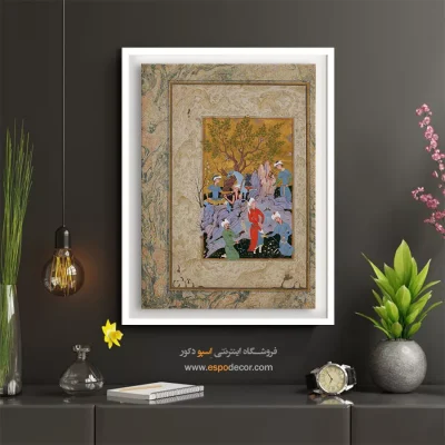 بهترین تابلو نقاشی های ایرانی - شکار شاهین در کوهستان – تابلو نقاشی ایرانی - اسپو دکور