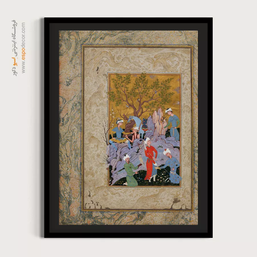 بهترین تابلو نقاشی های ایرانی - شکار شاهین در کوهستان – تابلو نقاشی ایرانی - اسپو دکور