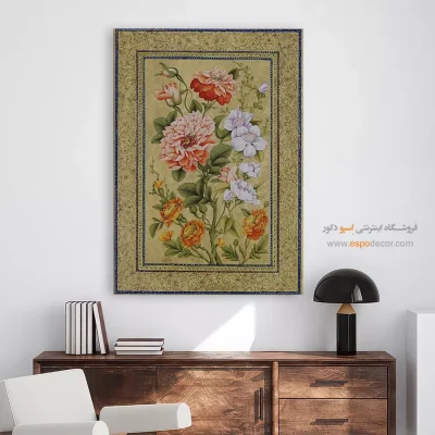 تابلو نگارگری گل و مرغ