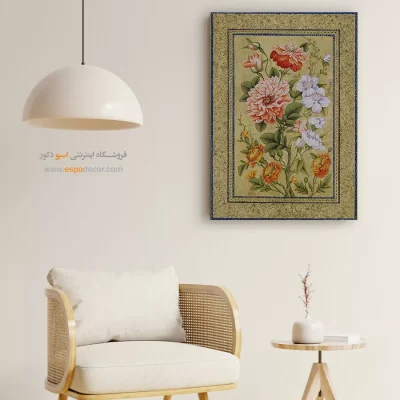 تابلو نگارگری گل و مرغ