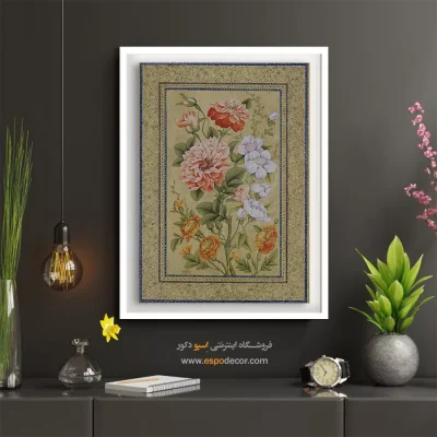 تابلو نگارگری گل و مرغ