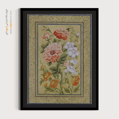 تابلو نگارگری گل و مرغ - مشق گل اثر میرزا آقا امامی – تابلو نقاشی ایرانی - اسپو دکور