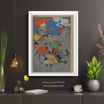 خرید تابلو برای سالن - نبرد بین زنگا و اوخاست – تابلو نقاشی ایرانی - اسپو دکور