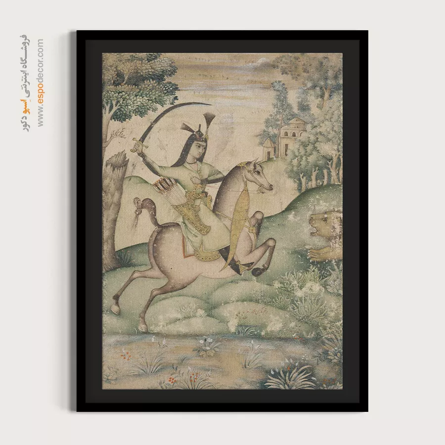 خرید تابلو برای دفتر کار - نبرد شیر با پهلوان – تابلو نقاشی ایرانی - اسپو دکور