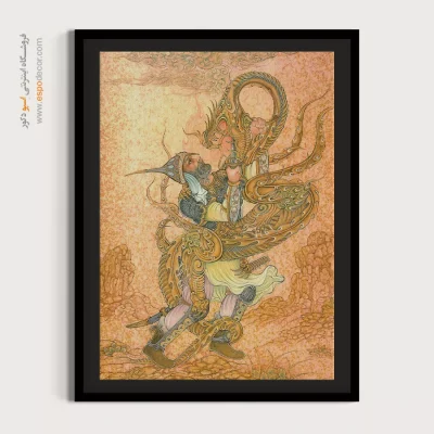 تابلو برای محیط اداری - نبرد گشتاسب با اژدها – تابلو نقاشی ایرانی - اسپو دکور