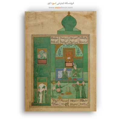نشستن بهرام روز دوشنبه در گنبد سبز - تابلو نقاشی ایرانی