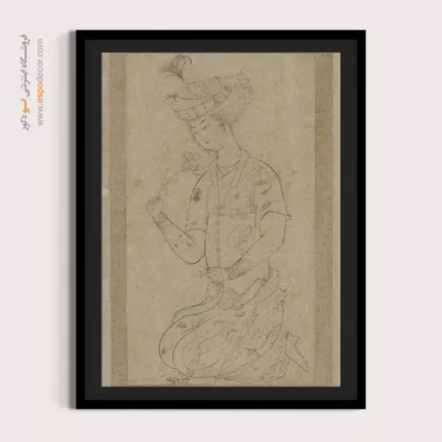 تابلو با حس و حال عاشقی - جوان با شاخه گل – تابلو نقاشی ایرانی - اسپو دکور