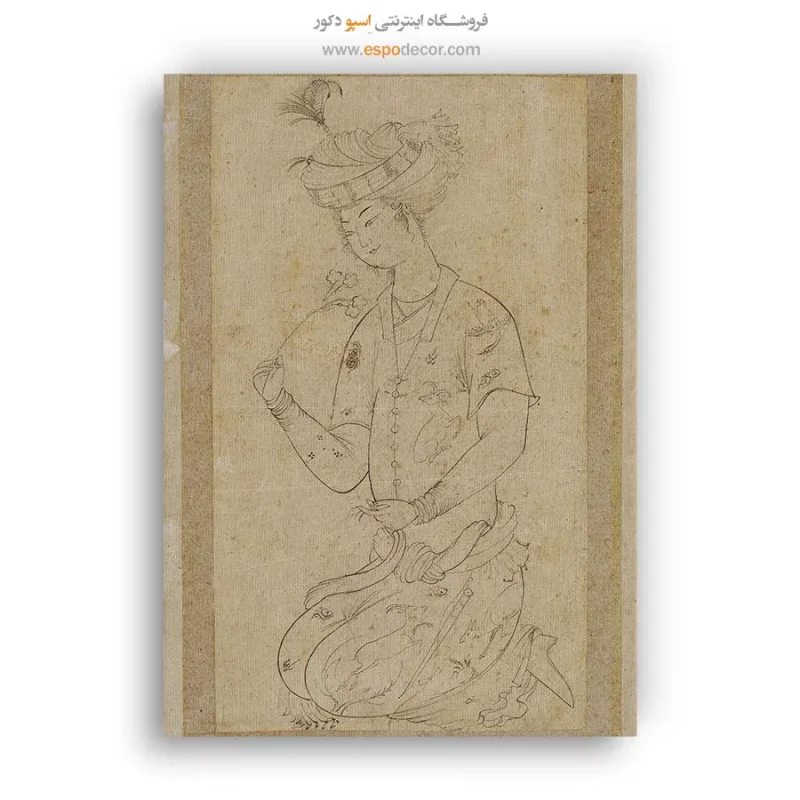 جوان با شاخه گل - تابلو نقاشی ایرانی