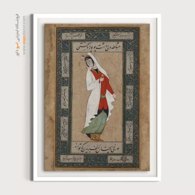 خرید تابلو نقاشی زنان ایرانی - بانوی ایستاده با چادر سفید – تابلو نقاشی ایرانی - اسپو دکور