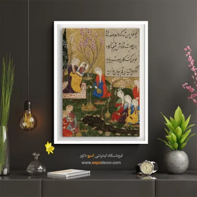 خرید تابلو نقاشی داستانهای عاشقانه - نمودن شاپور صورت خسرو را بار اول – تابلو نقاشی ایرانی - اسپو دکور