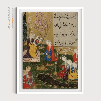 خرید تابلو نقاشی داستانهای عاشقانه - نمودن شاپور صورت خسرو را بار اول – تابلو نقاشی ایرانی - اسپو دکور