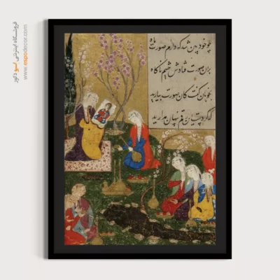 خرید تابلو نقاشی داستانهای عاشقانه - نمودن شاپور صورت خسرو را بار اول  – تابلو نقاشی ایرانی - اسپو دکور