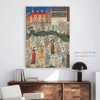 تابلو نقاشی عاشقانه - رفتن همای با بهزاد بطلب همایون – تابلو نقاشی ایرانی - اسپو دکور