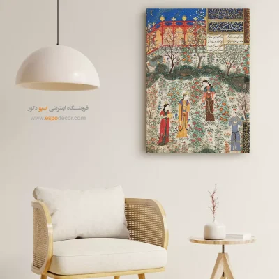 تابلو نقاشی عاشقانه - رفتن همای با بهزاد بطلب همایون – تابلو نقاشی ایرانی - اسپو دکور