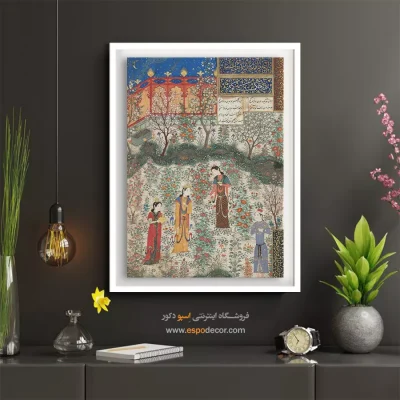 تابلو نقاشی عاشقانه - رفتن همای با بهزاد بطلب همایون – تابلو نقاشی ایرانی - اسپو دکور
