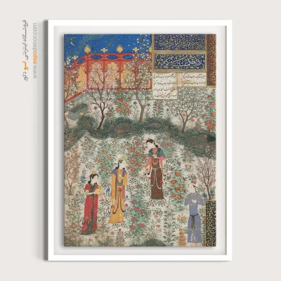 تابلو نقاشی عاشقانه - رفتن همای با بهزاد بطلب همایون – تابلو نقاشی ایرانی - اسپو دکور