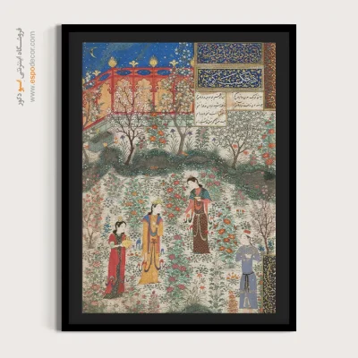 تابلو نقاشی عاشقانه - رفتن همای با بهزاد بطلب همایون – تابلو نقاشی ایرانی - اسپو دکور